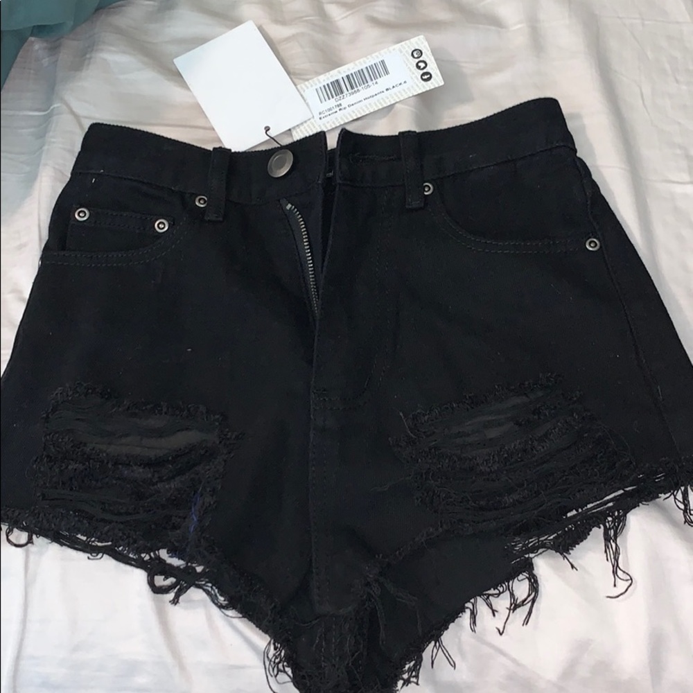 High waisted black denim shorts